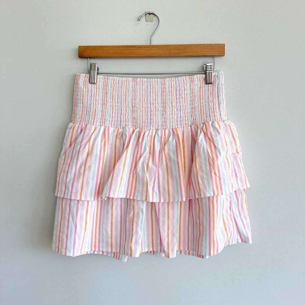 Vineyard Vines Harbor Smocked Striped Pattern Layered Mini Skirts Pink/Orange M